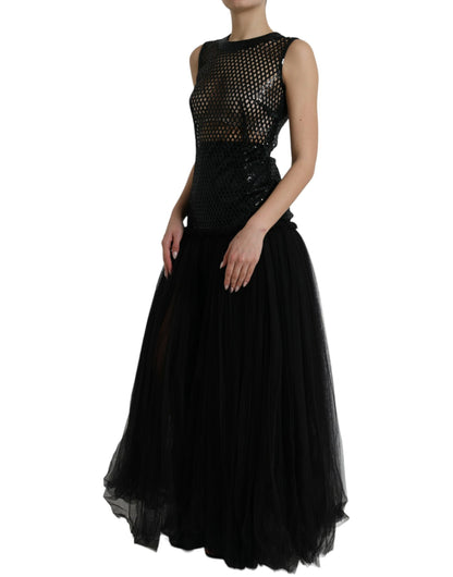 Elegante vestido de noche negro con lentejuelas