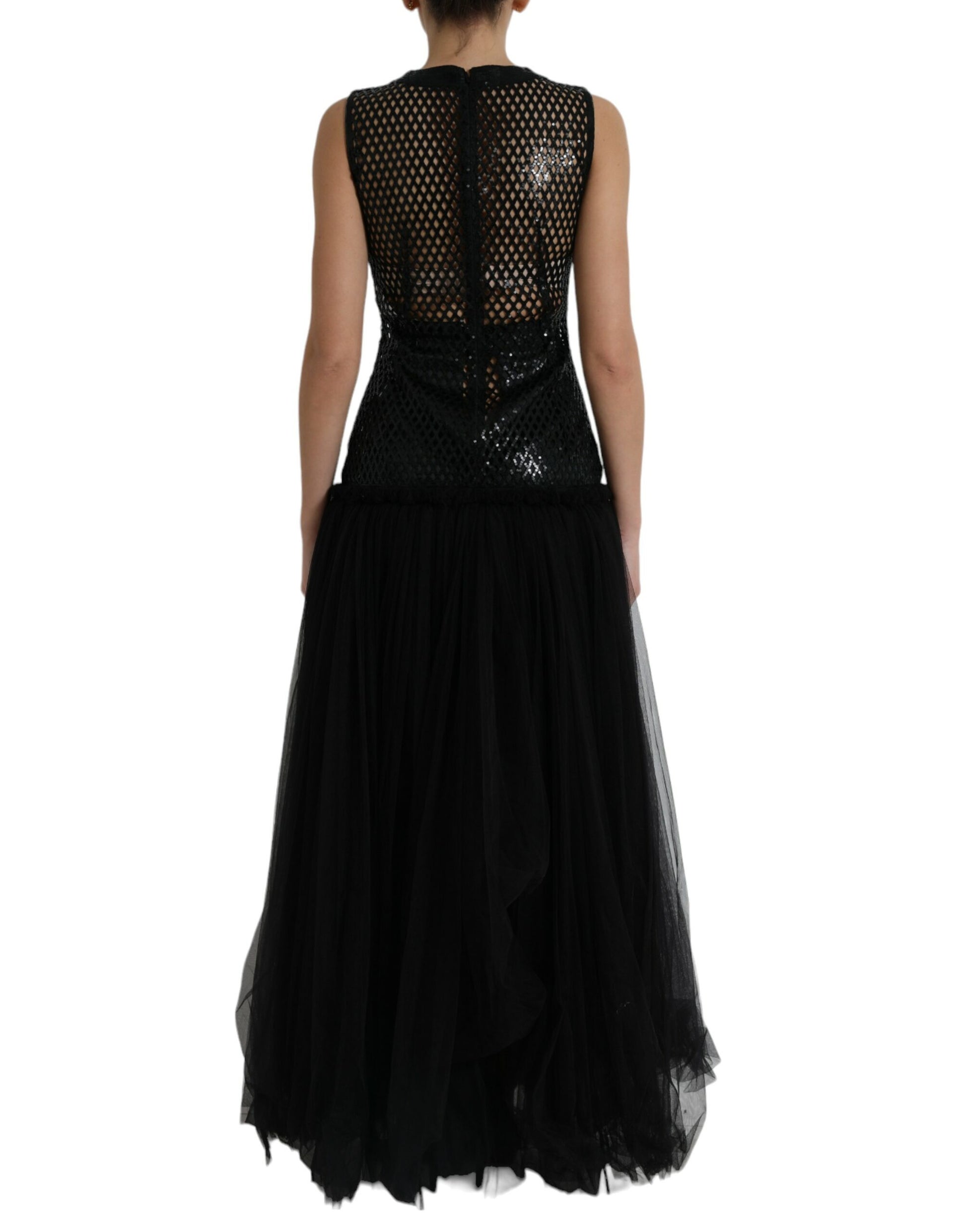 Elegante vestido de noche negro con lentejuelas