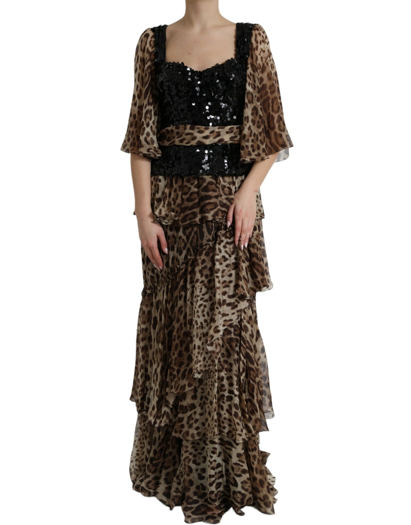 Elegant Leopard Sequin Tiered Dress