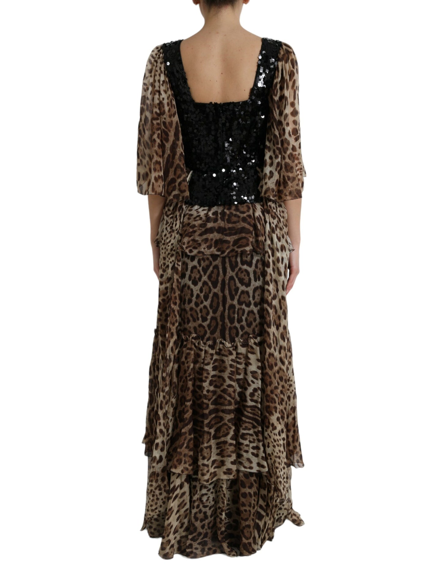 Vestido elegante con capas de lentejuelas de leopardo