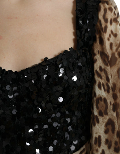 Elegant Leopard Sequin Tiered Dress