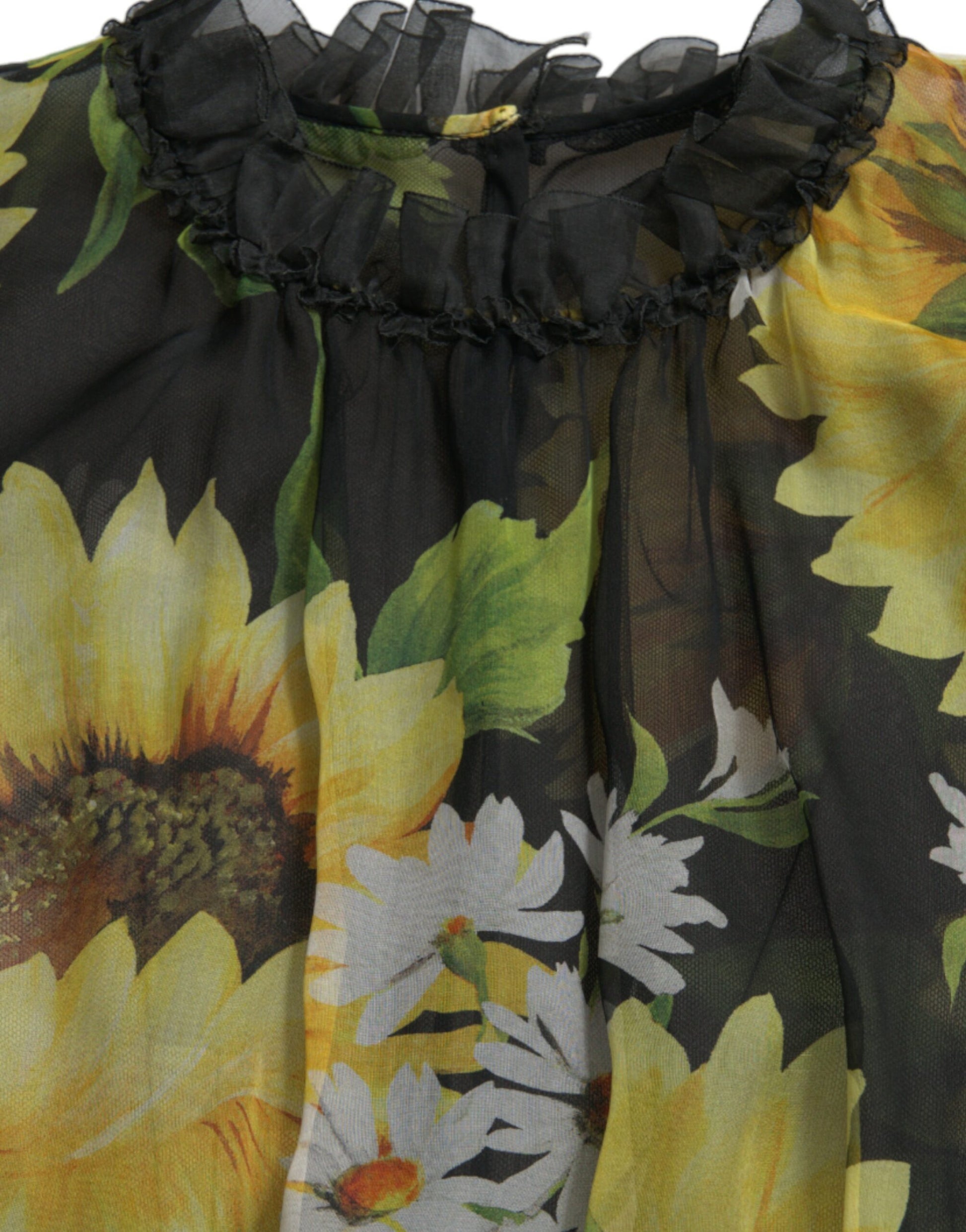 Vestido largo elegante de seda con girasoles