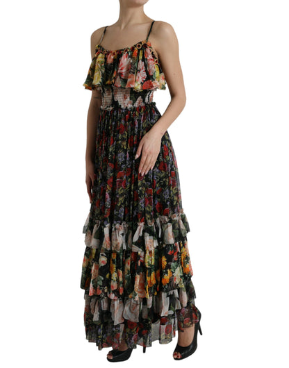 Meerkleurige maxi-jurk van chiffon met bloemenprint