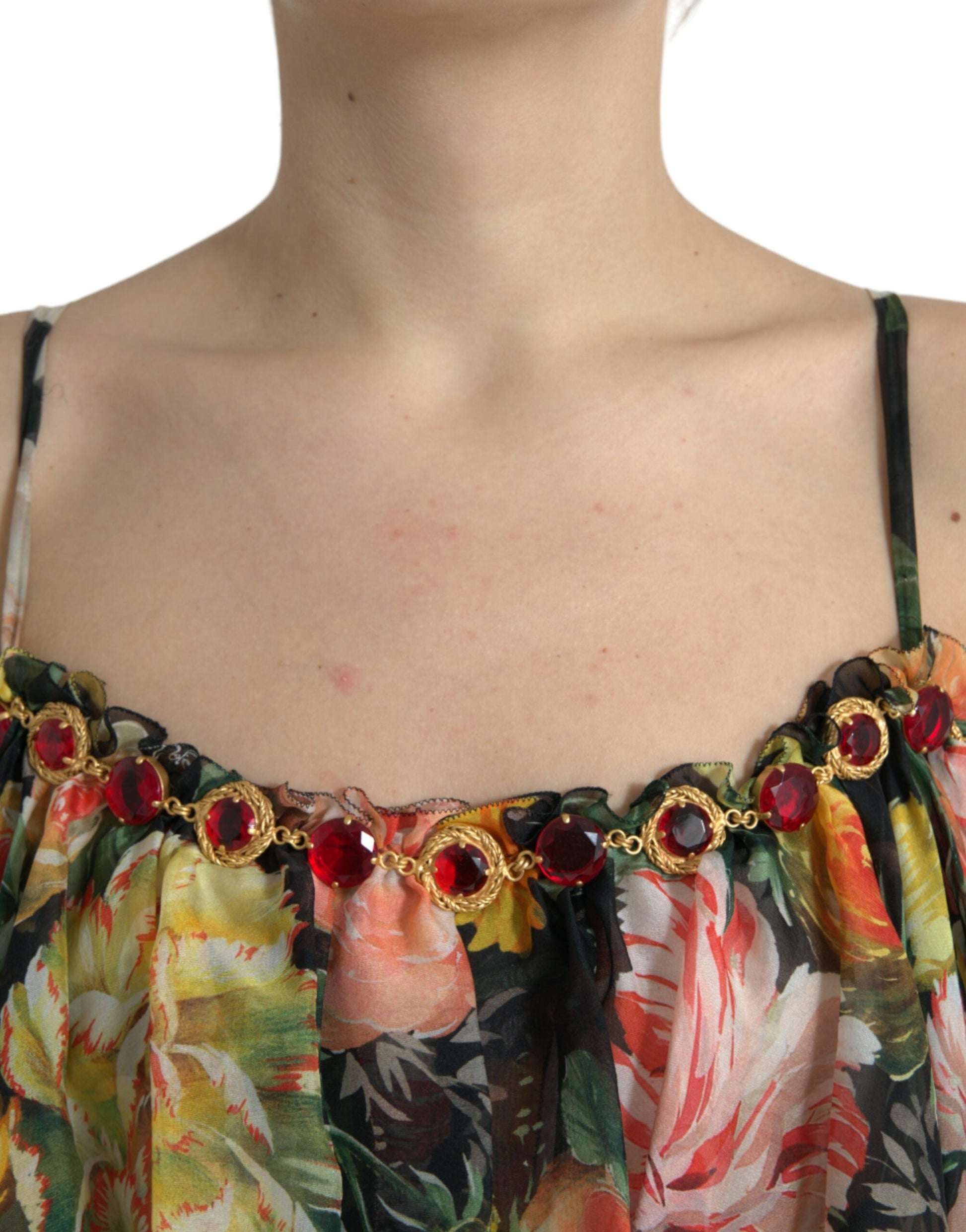 Meerkleurige maxi-jurk van chiffon met bloemenprint