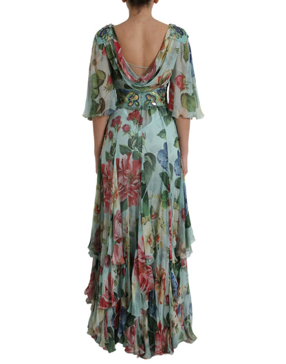 Elegant Floral Silk Long Dress