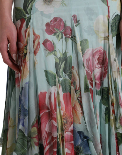 Blauwe gelaagde lange maxi-jurk met bloemenprint