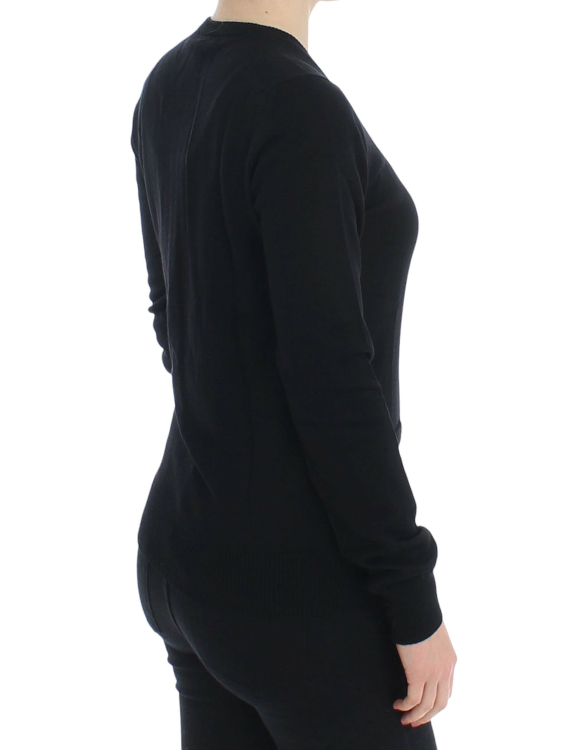 Elegant Black Wool Cardigan Sweater