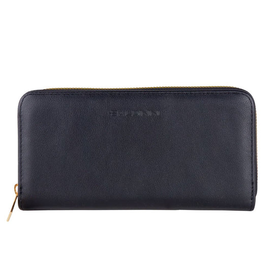 Cartera elegante de cuero negro con cremallera