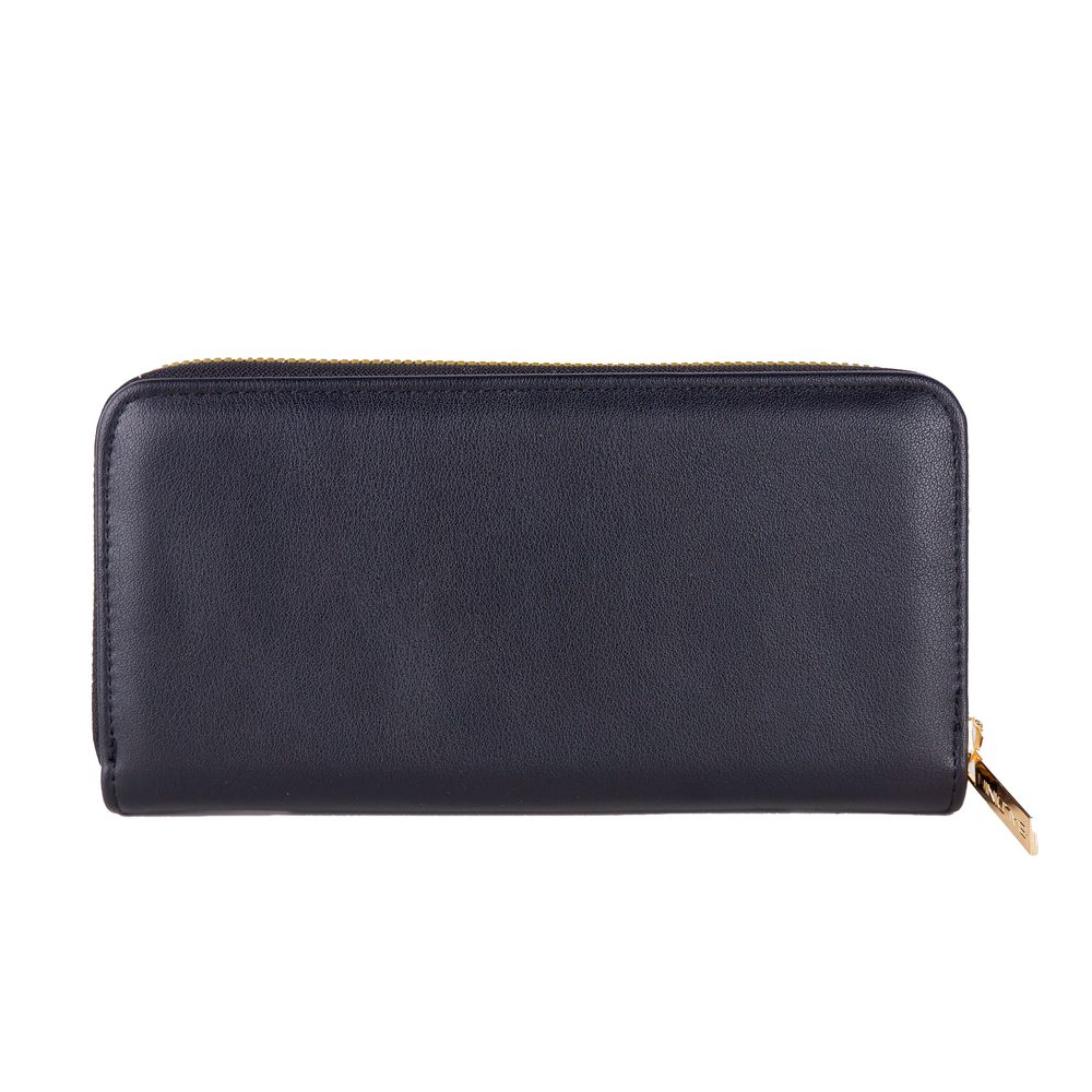 Cartera elegante de cuero negro con cremallera