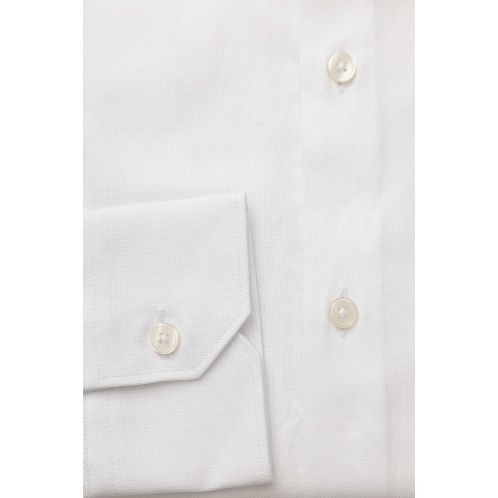 Elegant White Cotton French Collar Shirt