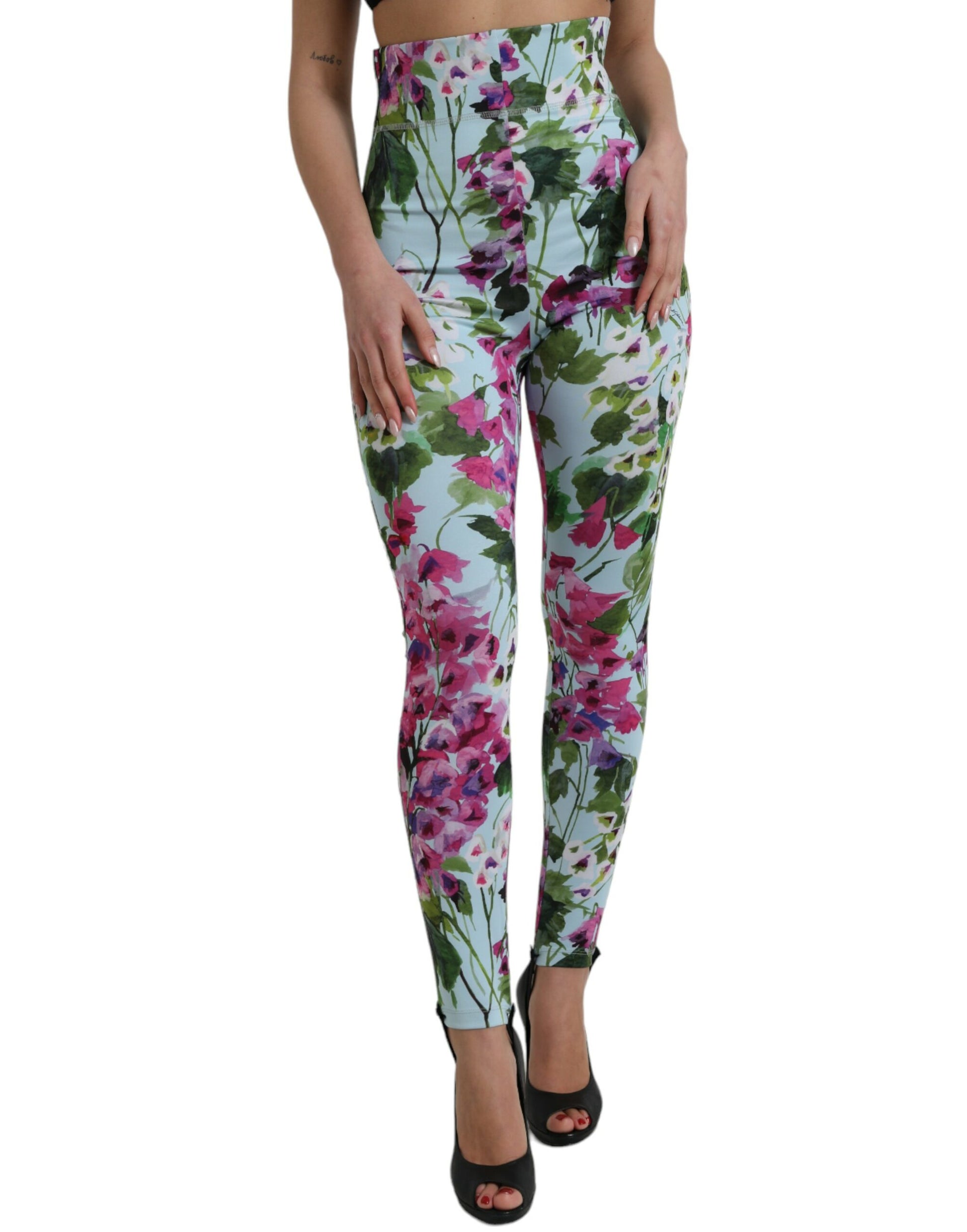 Pantalones elegantes tipo leggings florales de talle alto