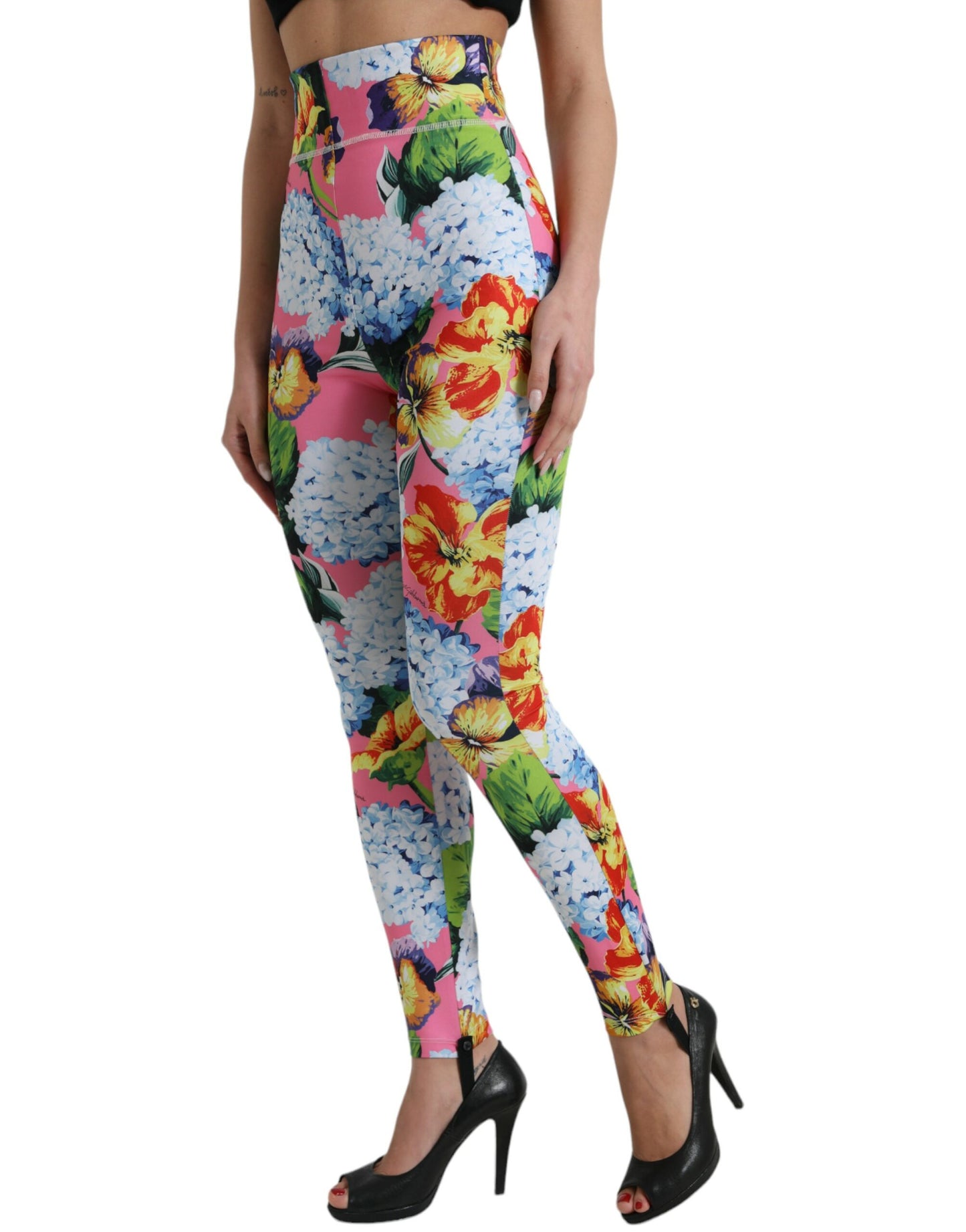 Veelkleurige bloemen hoge taille legging broek