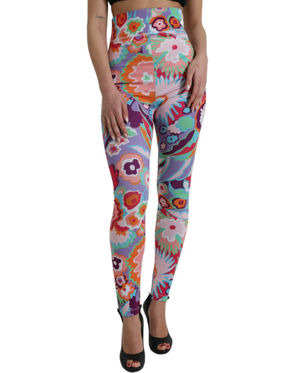 Veelkleurige bloemen hoge taille legging broek