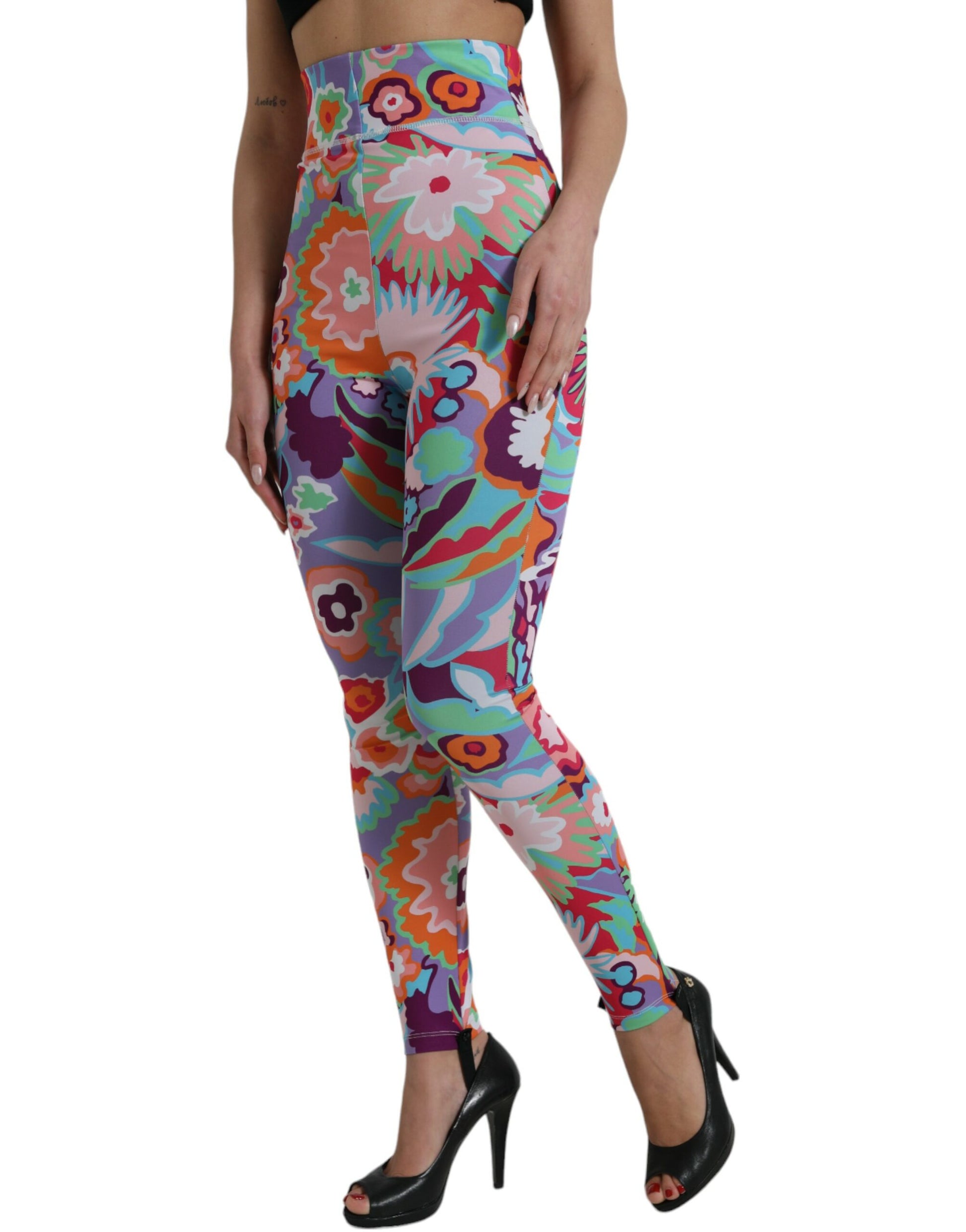 Veelkleurige bloemen hoge taille legging broek