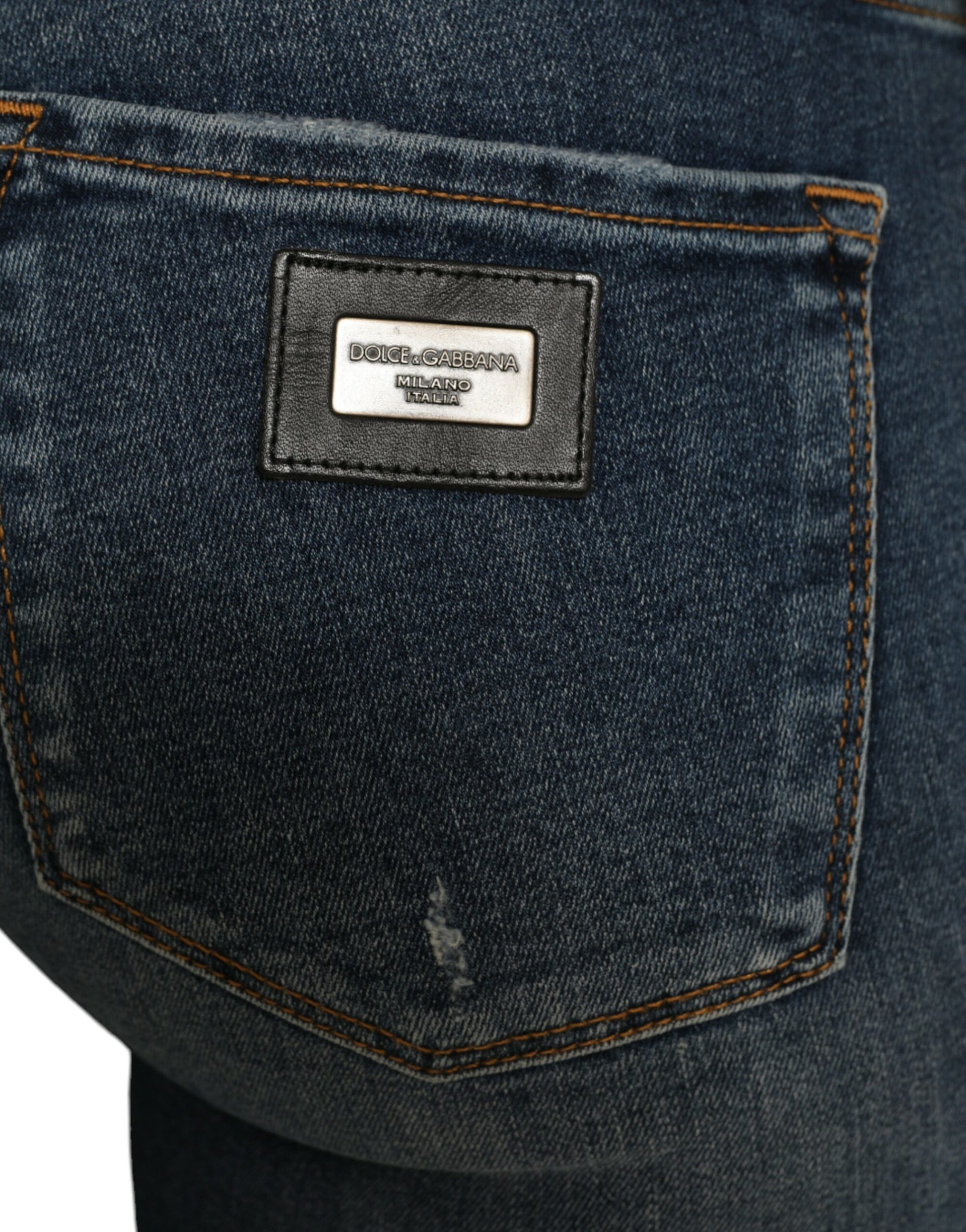 Donkerblauwe gewassen skinny denim jeans met middelhoge taille