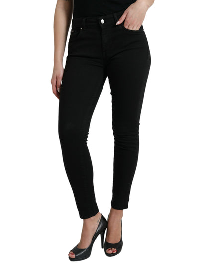 Zwarte katoenen skinny denim jeans met middelhoge taille