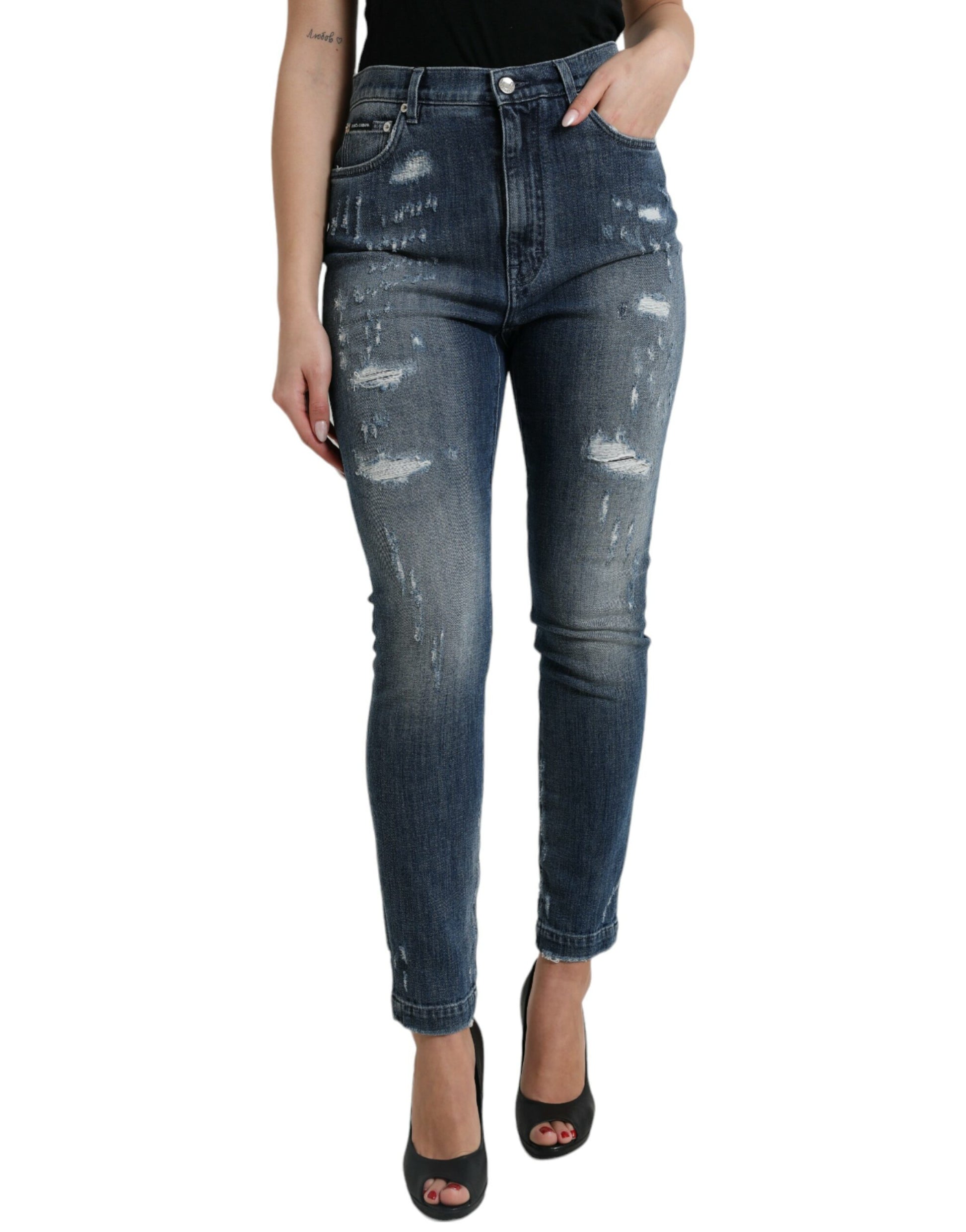 Donkerblauwe noodlijdende GRACE skinny denimjeans