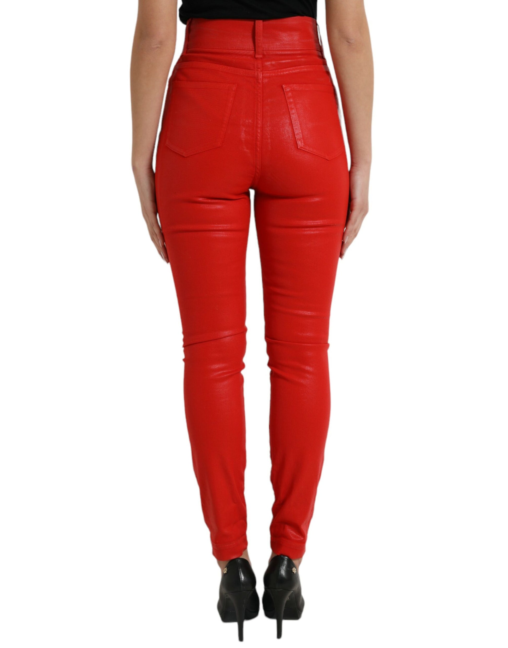 Rode katoenen skinny jeans met hoge taille