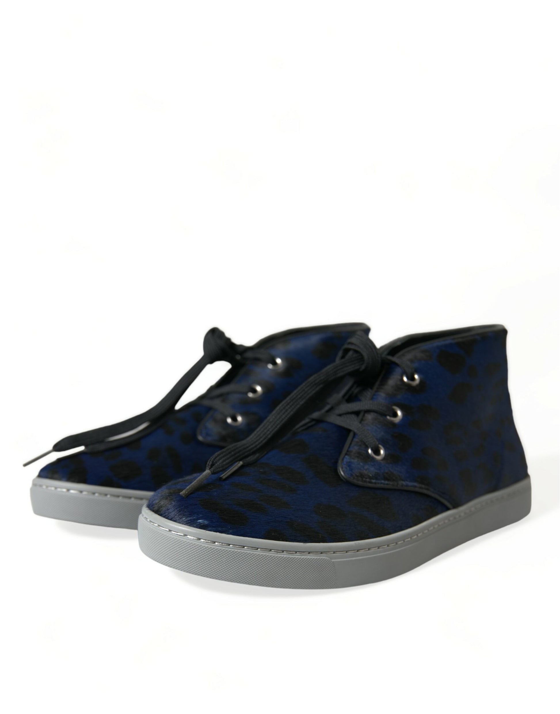 Blauwe kalfsleer luipaard mid-top sneakers schoenen