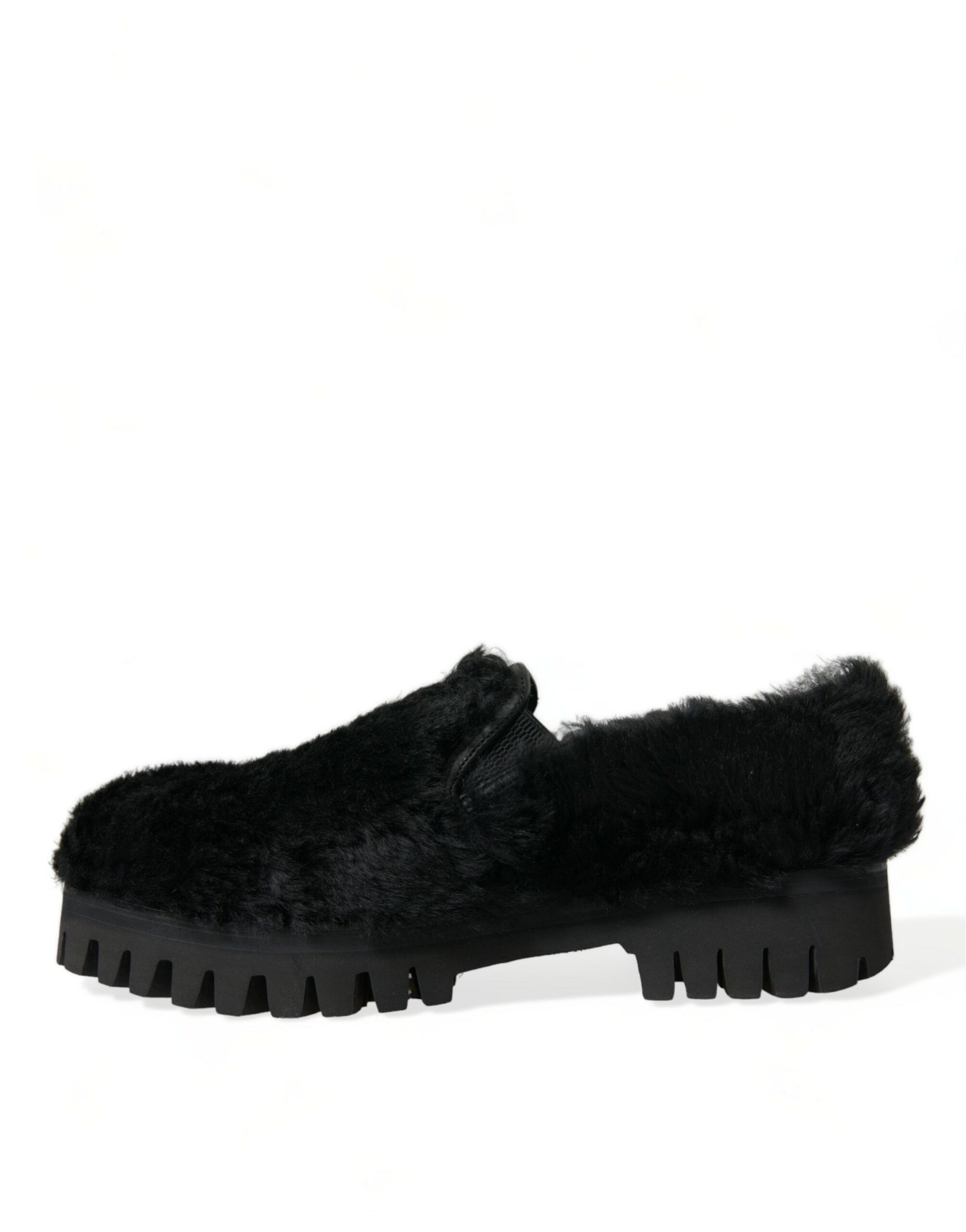 Elegant Black Fur Slip On Loafers for Men