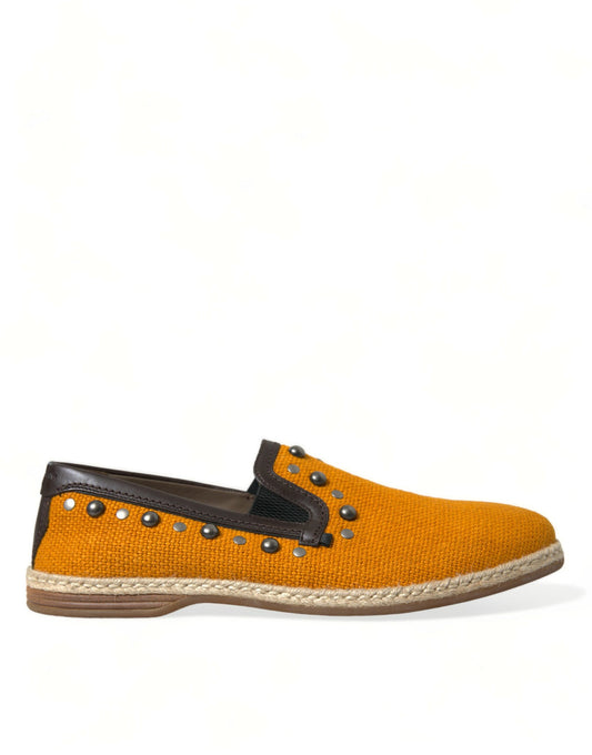 Oranje linnen leren loafers met studs