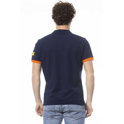 Blue Cotton Men Polo Shirt