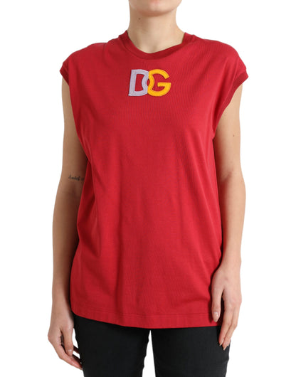 Rood katoenen tanktop-T-shirt met DG-logo en ronde hals