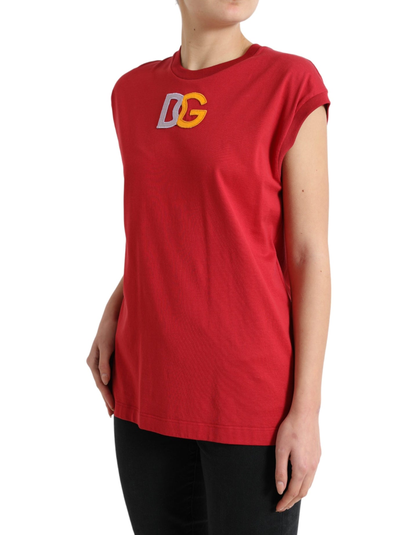 Rood katoenen tanktop-T-shirt met DG-logo en ronde hals