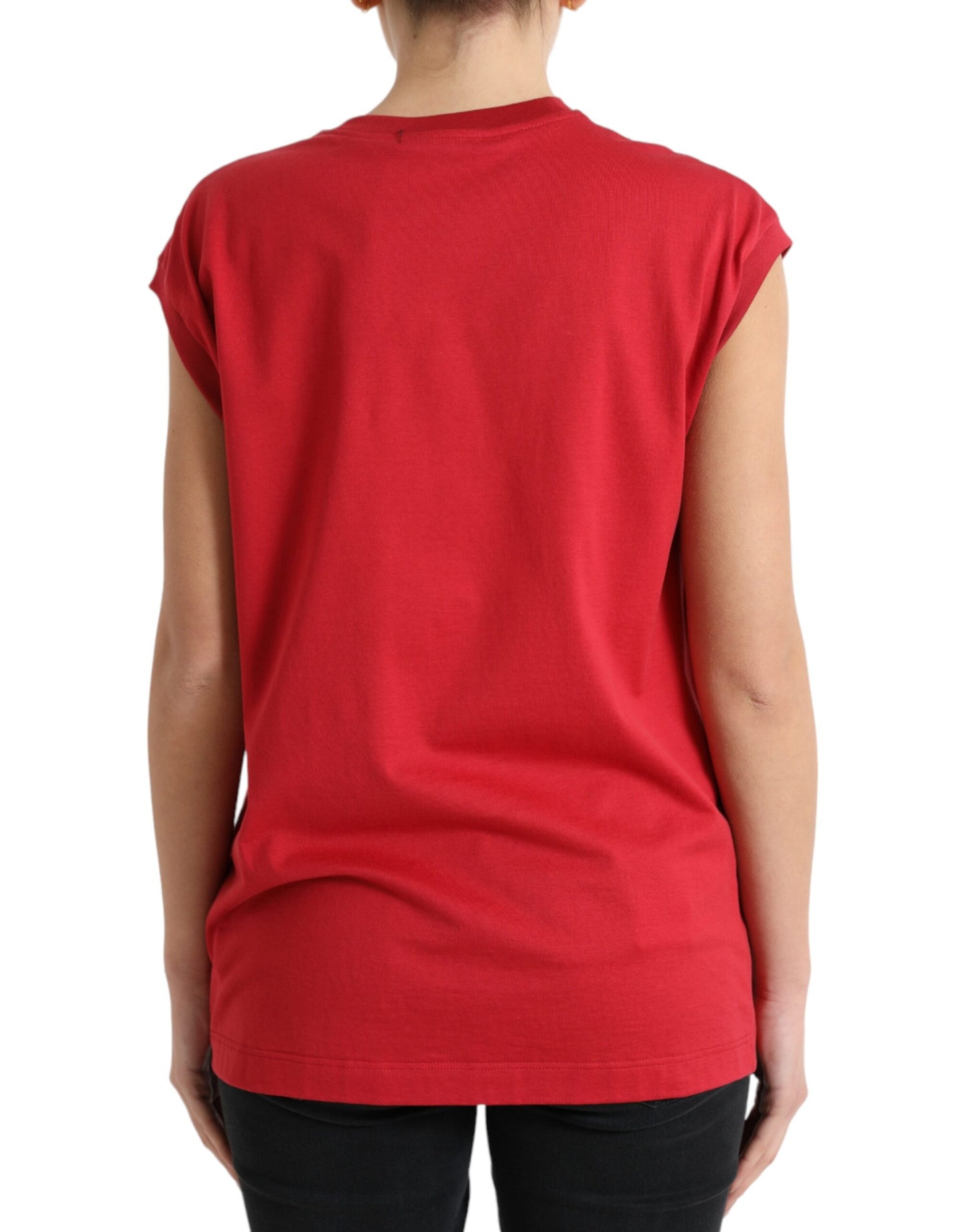 Rood katoenen tanktop-T-shirt met DG-logo en ronde hals