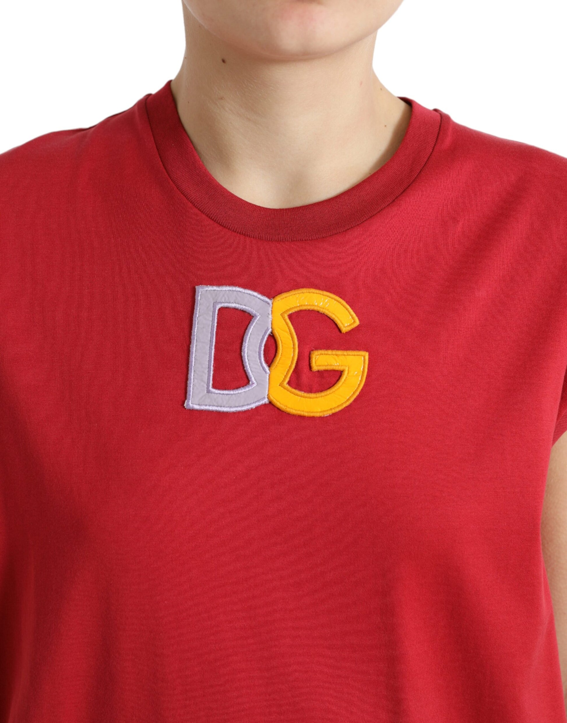 Rood katoenen tanktop-T-shirt met DG-logo en ronde hals