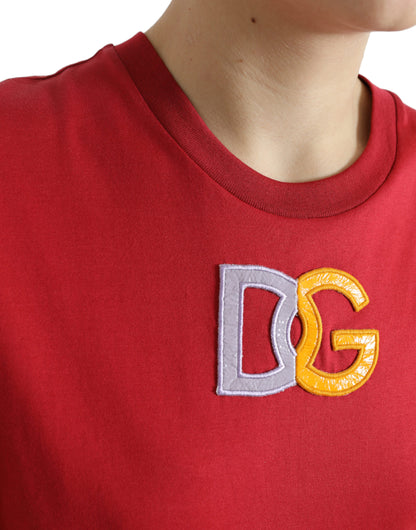 Rood katoenen tanktop-T-shirt met DG-logo en ronde hals