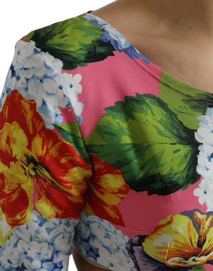 Veelkleurige cropped top met lange mouwen en bloemen