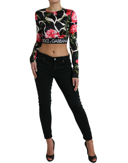 Veelkleurige cropped top met lange mouwen en bloemen