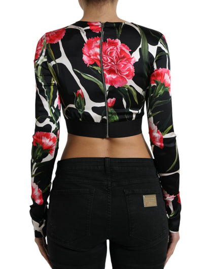 Veelkleurige cropped top met lange mouwen en bloemen