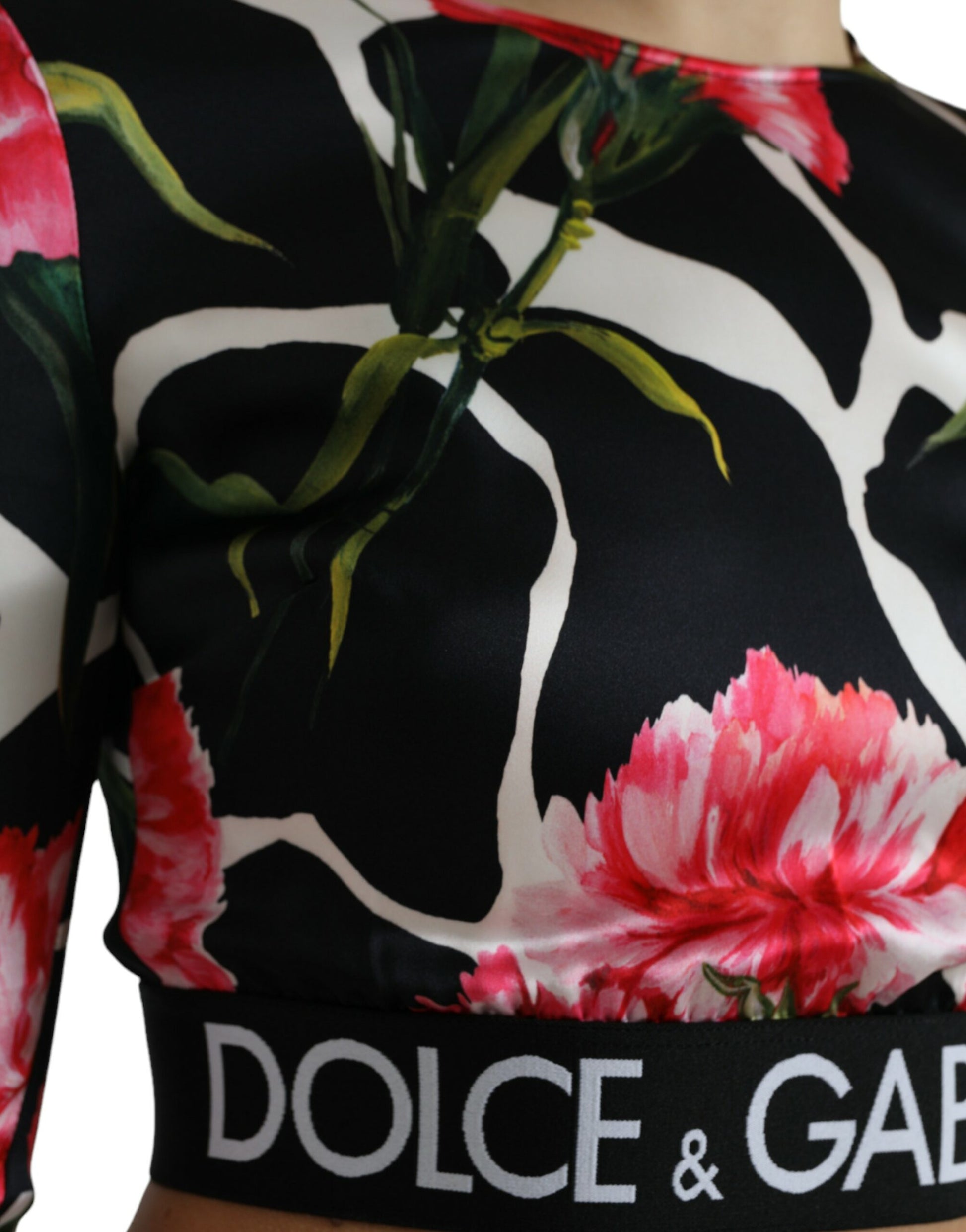 Veelkleurige cropped top met lange mouwen en bloemen