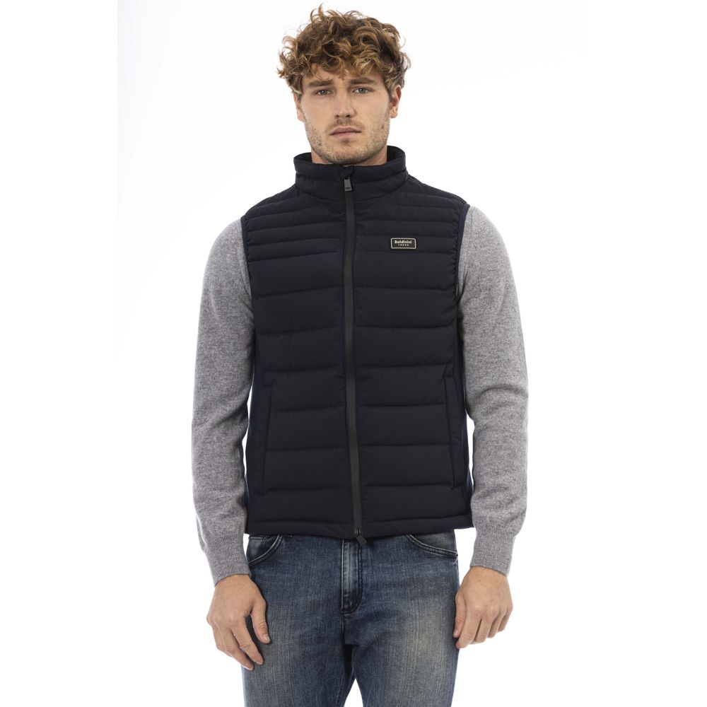 Blue Polyester Men Vest With Side Pockets