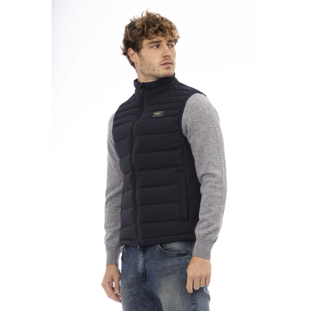 Blue Polyester Men Vest With Side Pockets