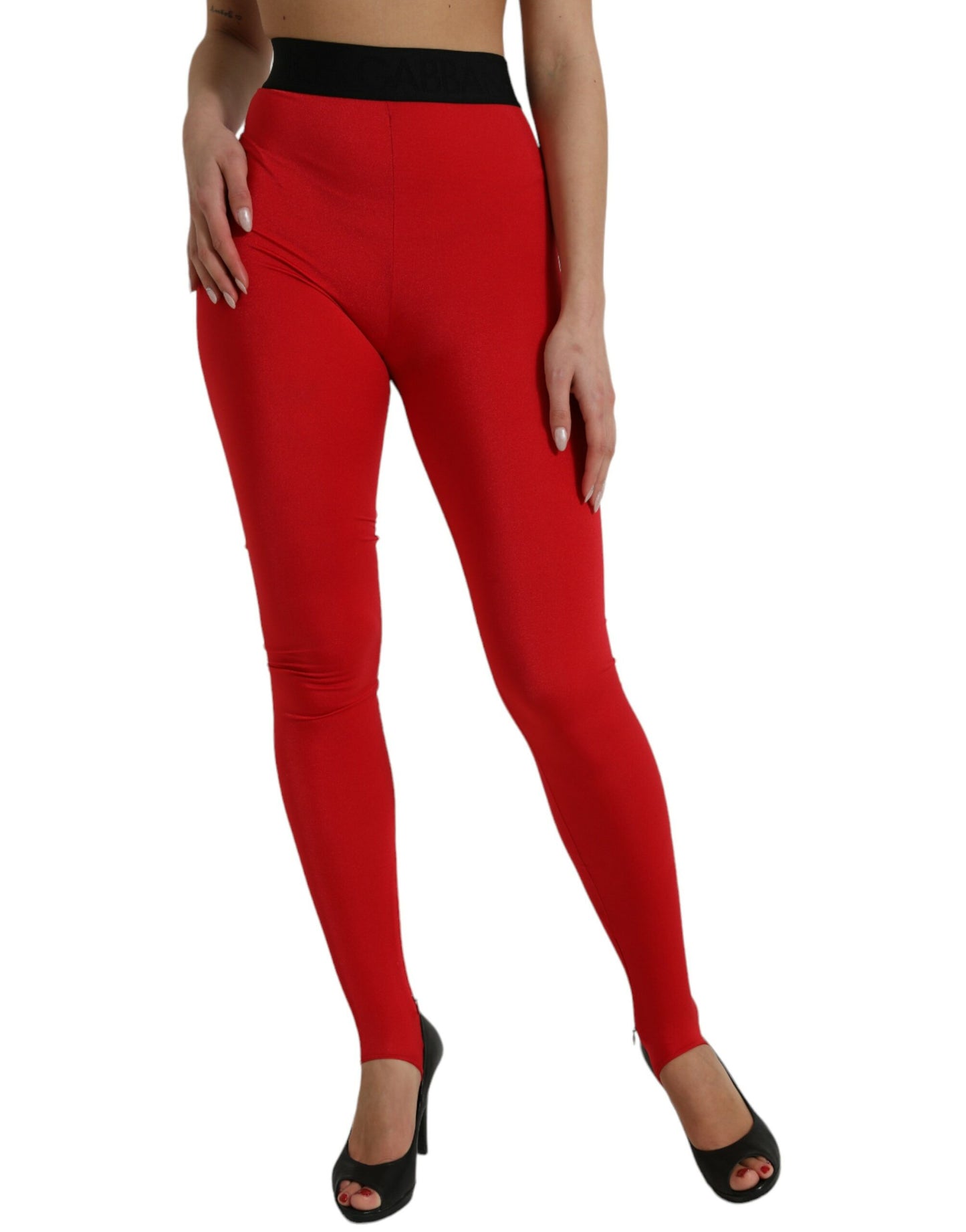 Elegant Red High Waist Leggings Pants