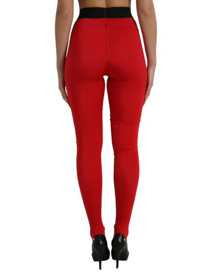 Rode nylon stretch slanke leggingbroek