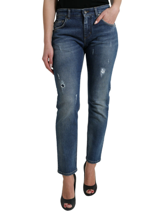 Blauwe BOYFRIEND katoenen denim jeans met middelhoge taille