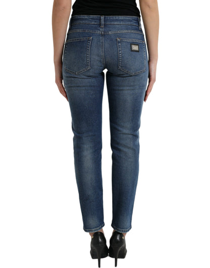 Blauwe BOYFRIEND katoenen denim jeans met middelhoge taille