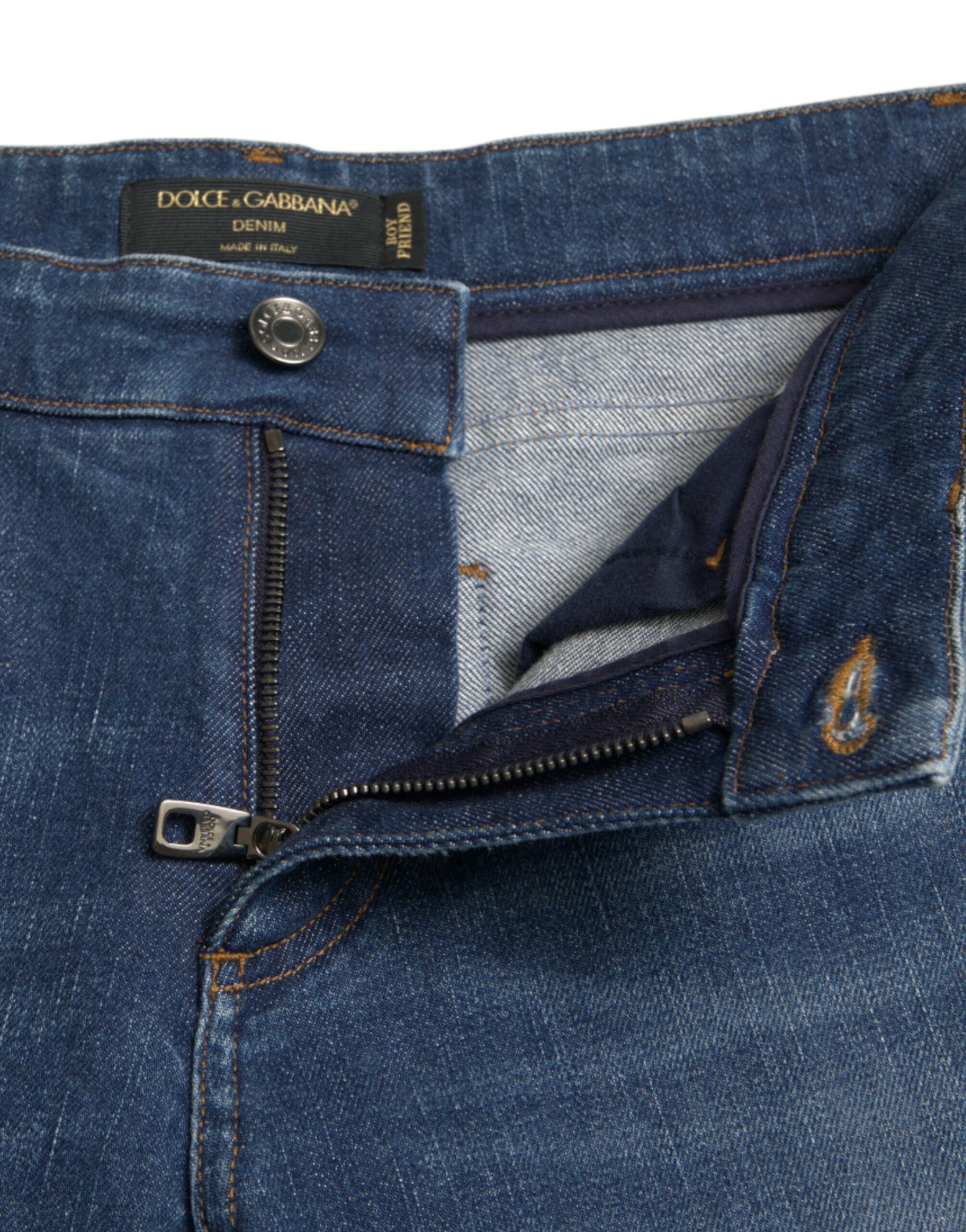 Blauwe BOYFRIEND katoenen denim jeans met middelhoge taille