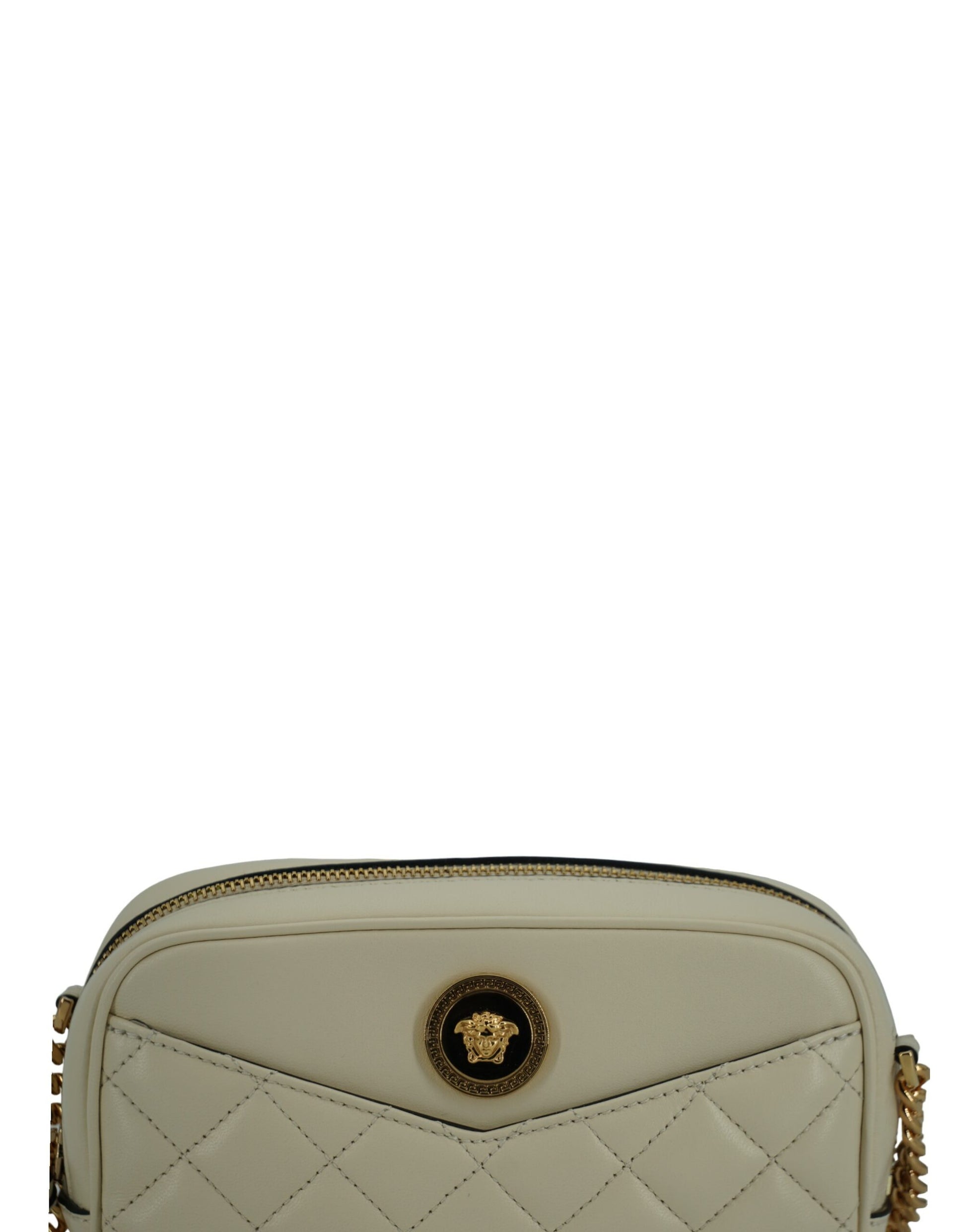 Witte lamsleren kleine camera crossbody tas