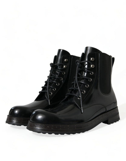 Elegant Black Leather Mid Calf Men's Boots