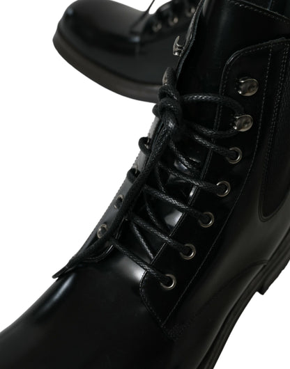 Elegant Black Leather Mid Calf Men's Boots