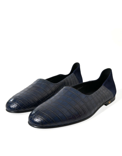 Blauwe krokodillenleer loafers slip-on schoenen