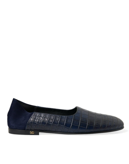 Blauwe krokodillenleer loafers slip-on schoenen