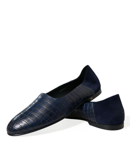 Mocasines elegantes de piel de cocodrilo azul