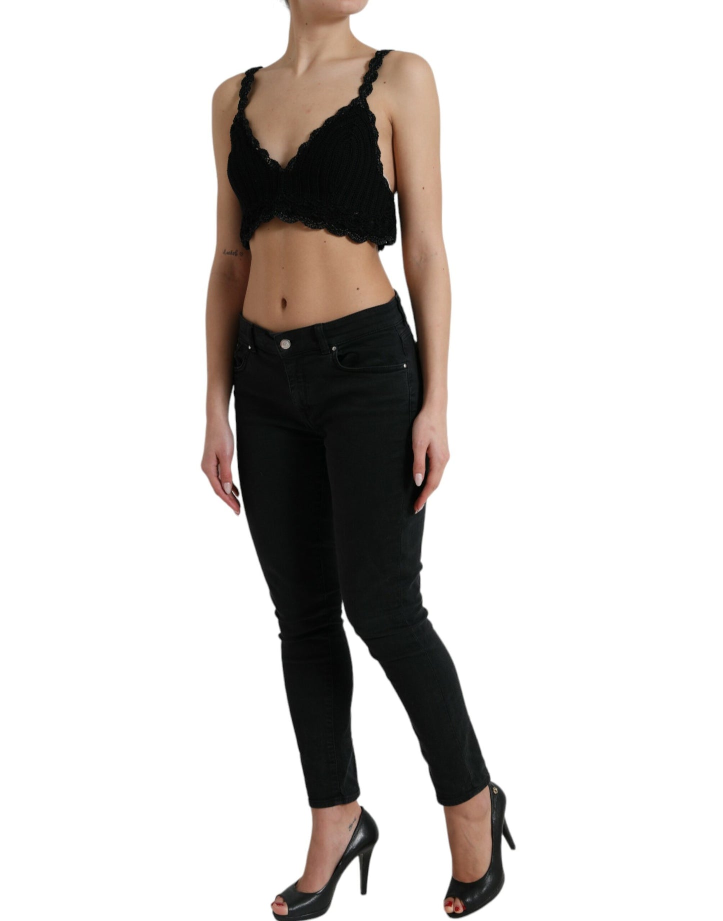 Elegante top corsé de crochet negro