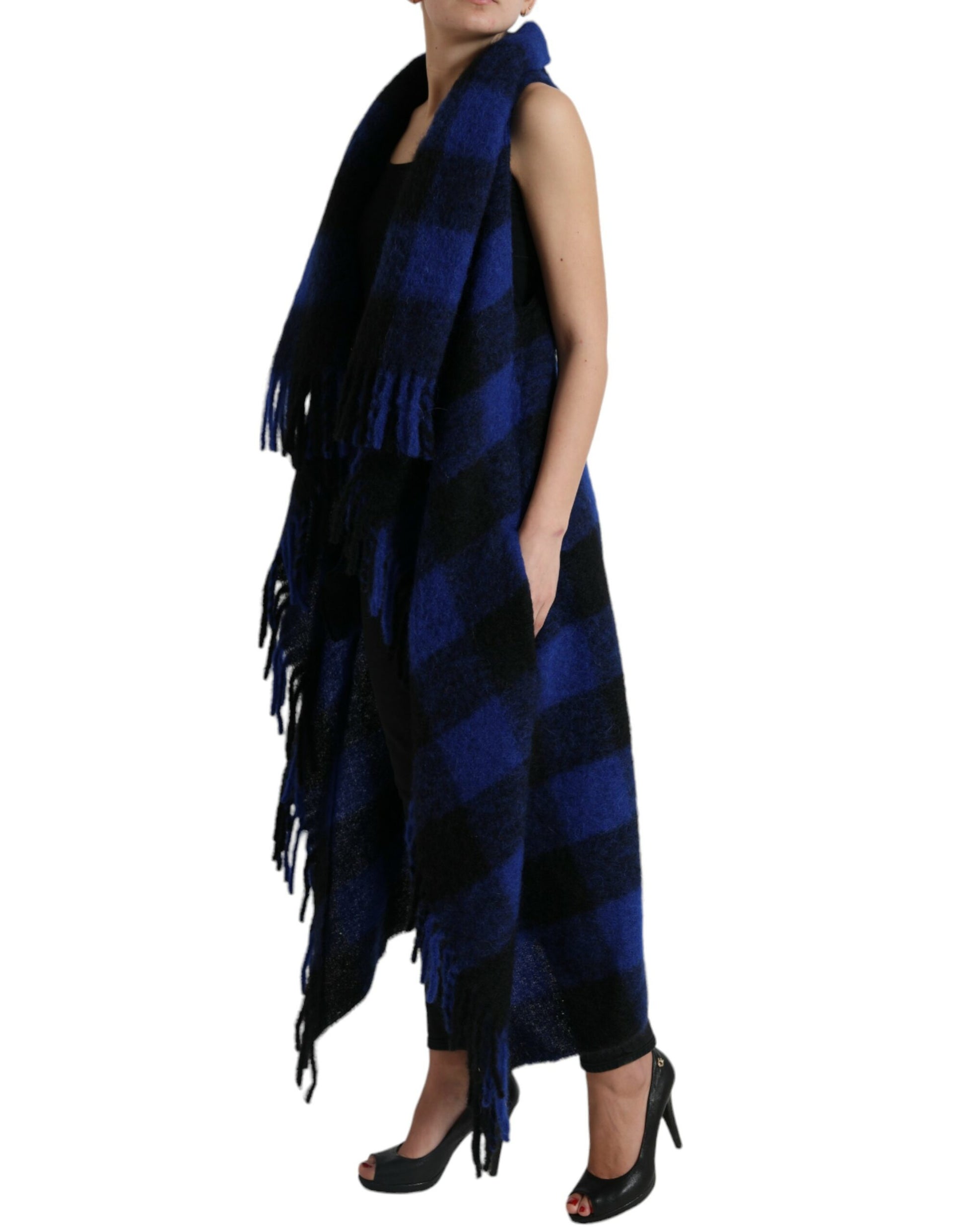 Zwart blauwe Buffalo Check Poncho jas trui